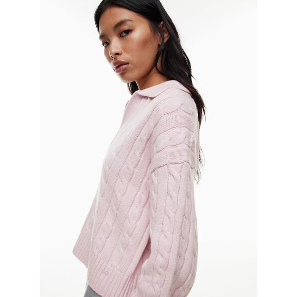 Aritzia Sunday Best Pink Cable Knit V-Neck Collar Lottie Sweater NWOT - Picture 10 of 10